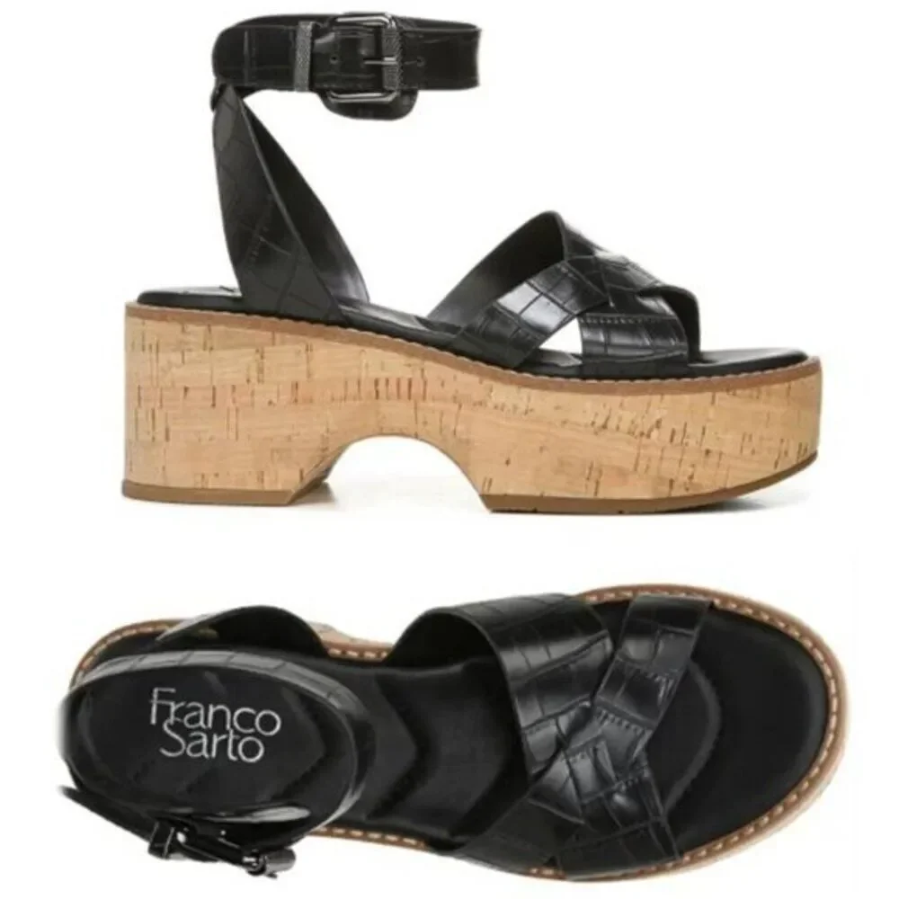Franco Sarto Sabello Croc Embossed Platform Sandals Size 7